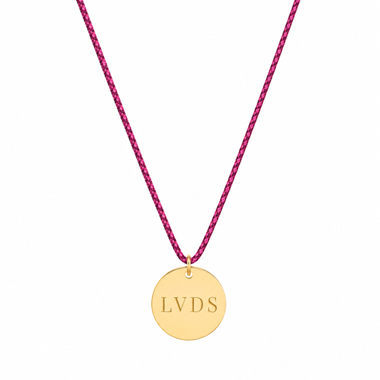 Coin text cord necklace